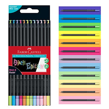 Faber-Castell 116410 - Buntstifte Black Edition, Neon + Pastell Farben, 12er Etui im Sale